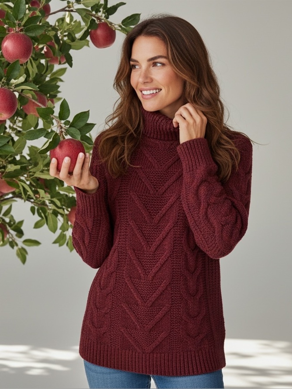 Old Navy Cable Knit Turtleneck Sweater Wine Burgundy Women’s Small